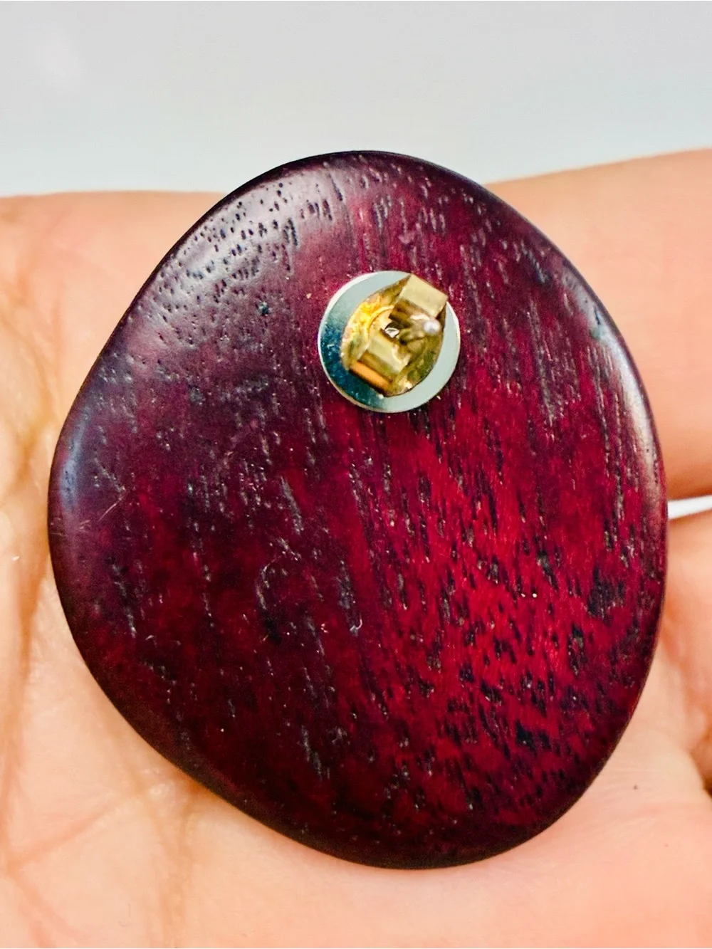 Unique Round Dark Cherry Wood Stud Earrings with Gold Accent - Women’s Jewelry